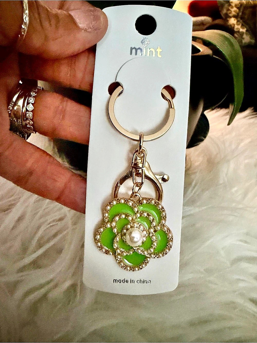 mint Green Floral Keychain Charm NWT
